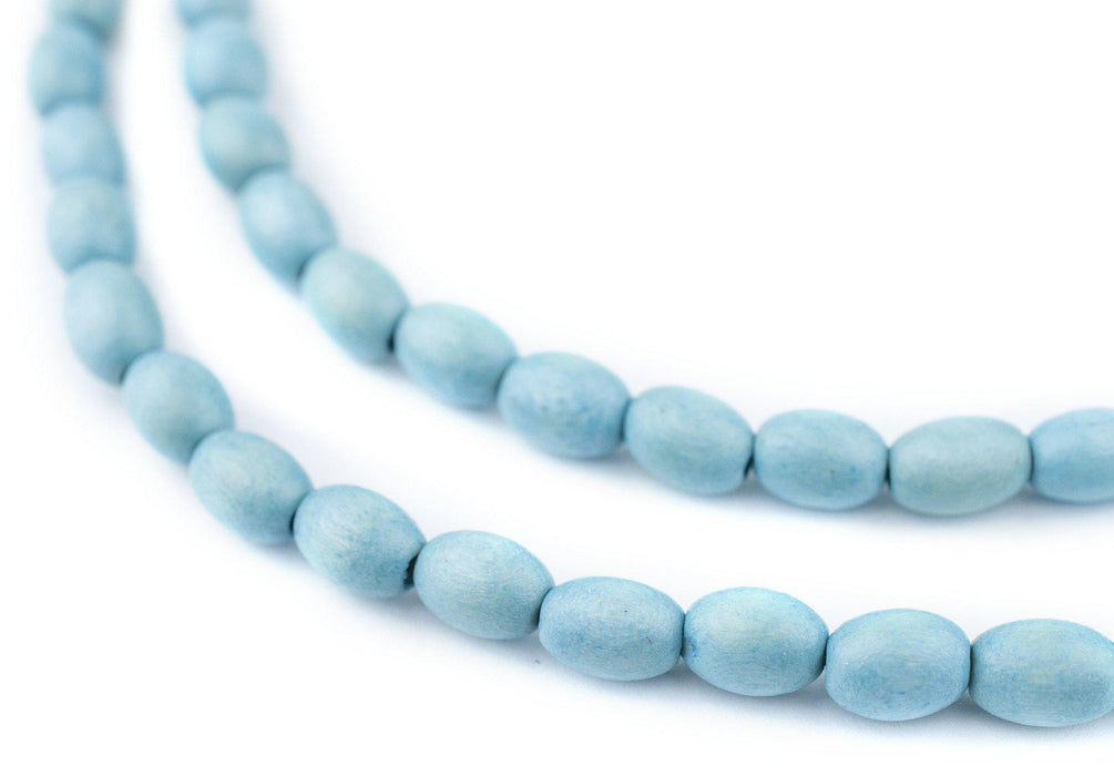 Light Blue Oval Natural Wood Beads (9x6mm) - The Bead Chest