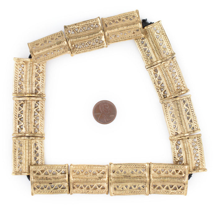 Criss-Cross Pattern Rectangular Baule Brass Beads (30x25mm) - The Bead Chest
