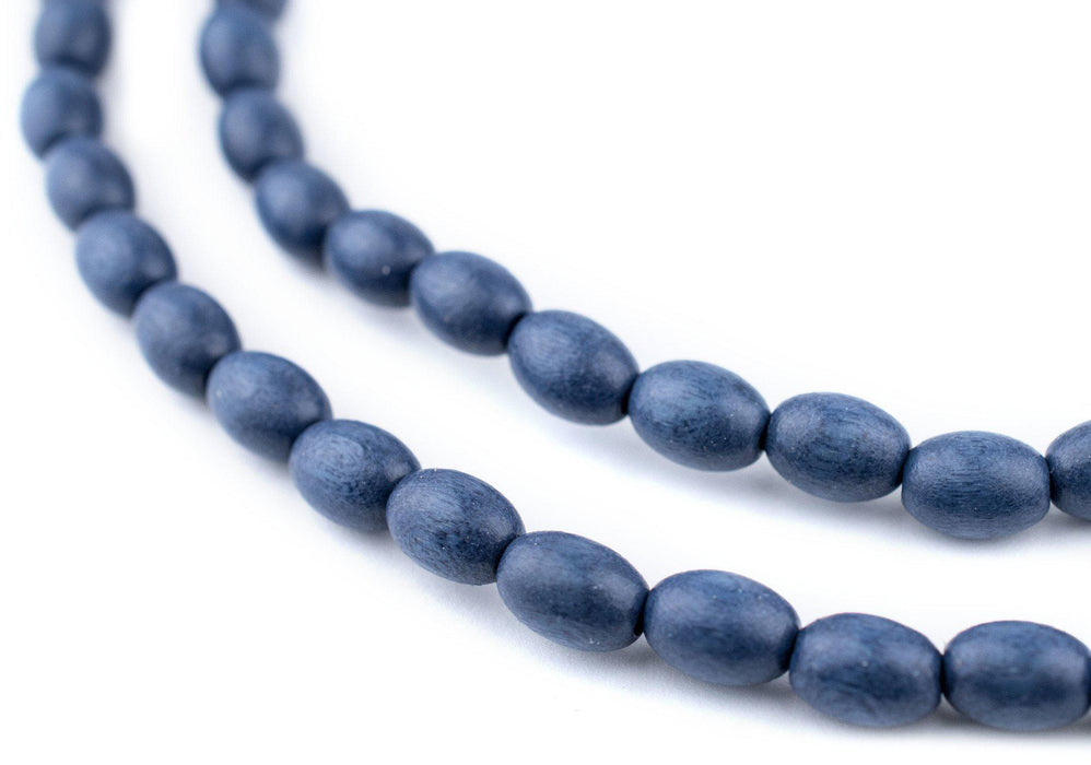 Cobalt Blue Oval Natural Wood Beads (9x6mm) - The Bead Chest