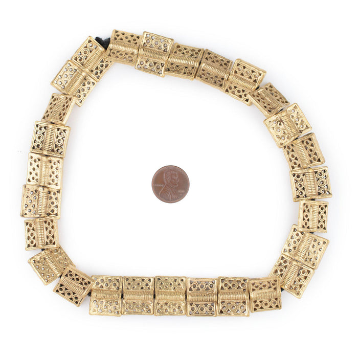 Lattice Rectangular Brass Baule Beads (16x20mm) - The Bead Chest