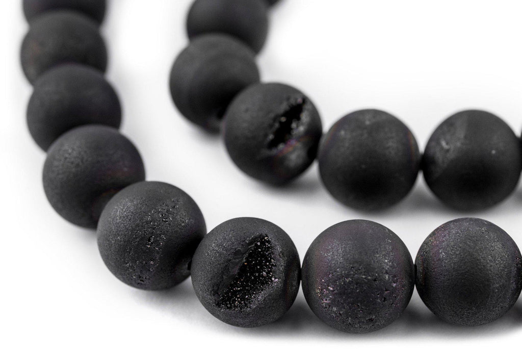 Black Round Druzy Agate Beads (14mm) - The Bead Chest