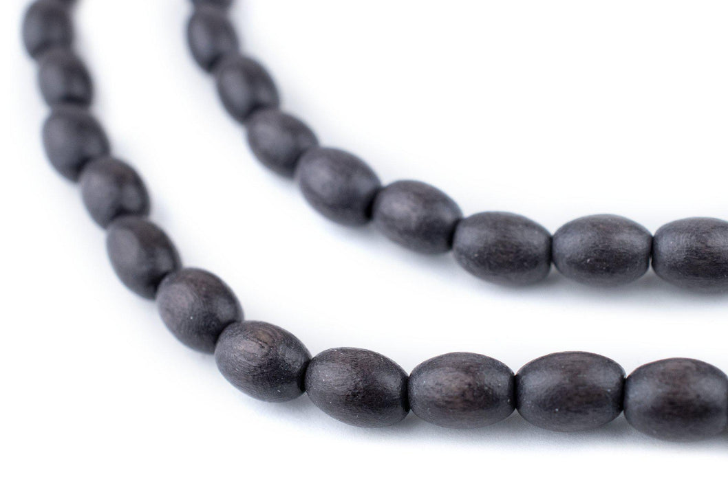 Dark Grey Oval Natural Wood Beads (9x6mm) - The Bead Chest