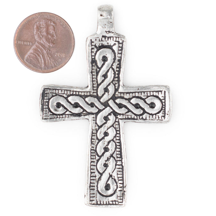 Traditional Silver Ethiopian Coptic Cross Pendant (60x40mm) - The Bead Chest
