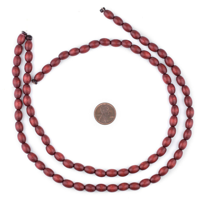 Cherry Red Oval Natural Wood Beads (9x6mm) - The Bead Chest