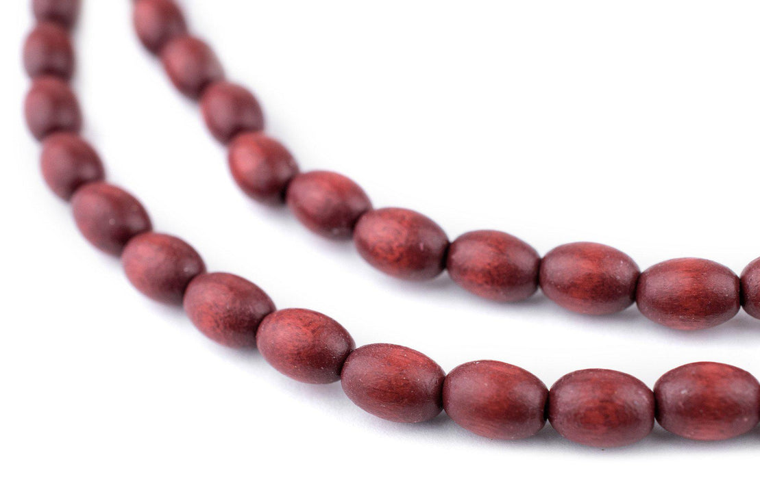 Cherry Red Oval Natural Wood Beads (9x6mm) - The Bead Chest