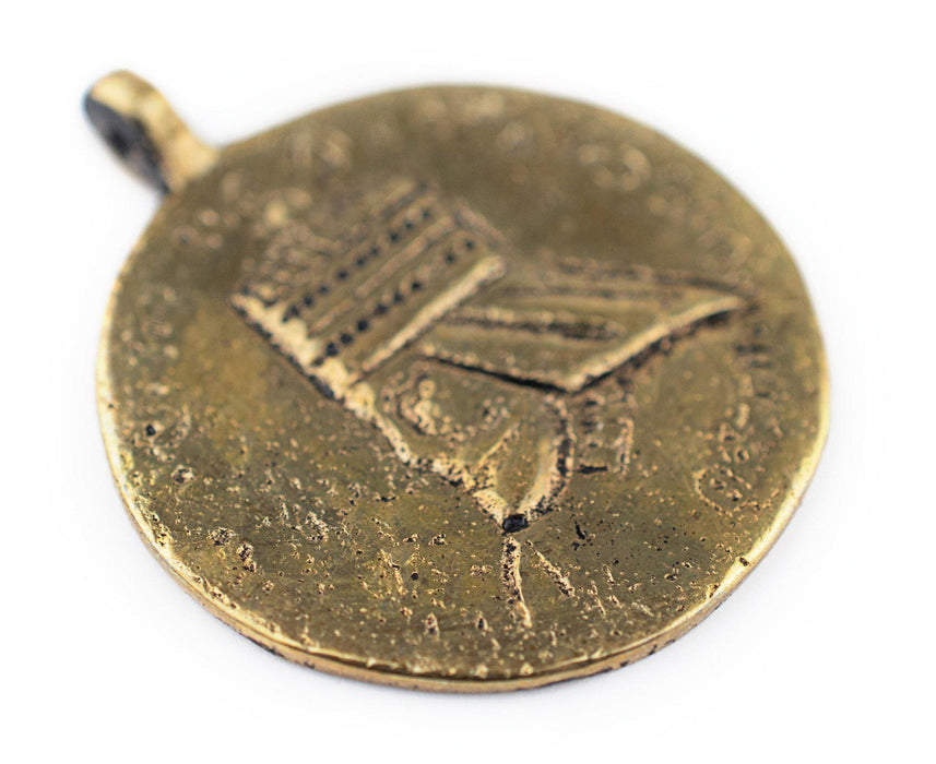 Brass Ethiopian Royal Emblem Pendant (40x46mm) - The Bead Chest