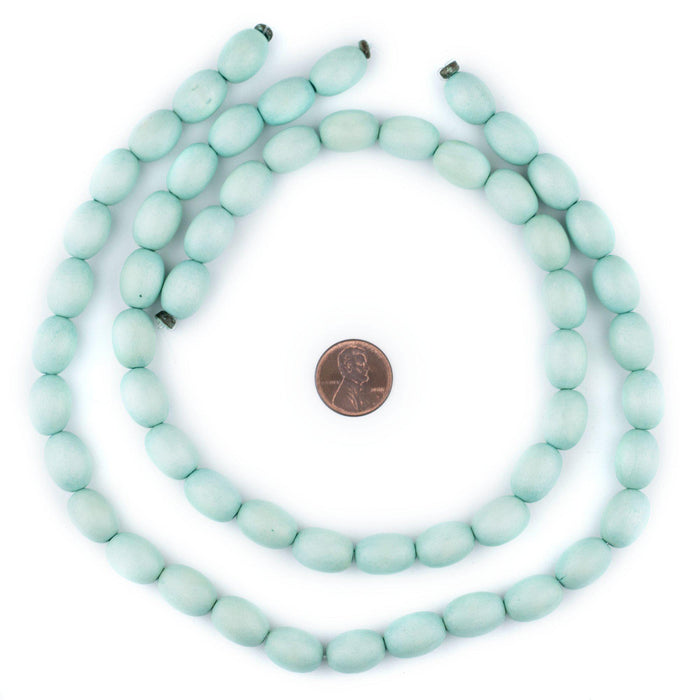 Mint Green Oval Natural Wood Beads (15x10mm) - The Bead Chest