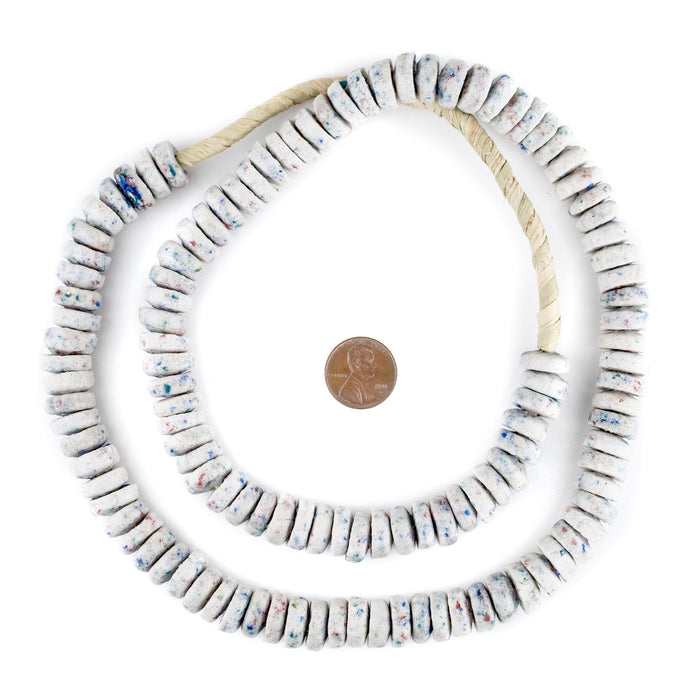 White Mosaic Rondelle Recycled Glass Beads (Smooth) - The Bead Chest
