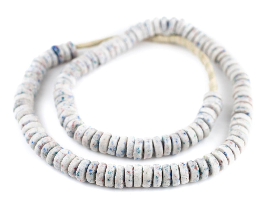 White Mosaic Rondelle Recycled Glass Beads (Smooth) - The Bead Chest