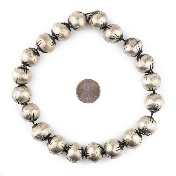 Ethiopian Silver Patterned Round Beads (15mm) - The Bead Chest