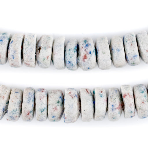 White Mosaic Rondelle Recycled Glass Beads (Smooth) - The Bead Chest