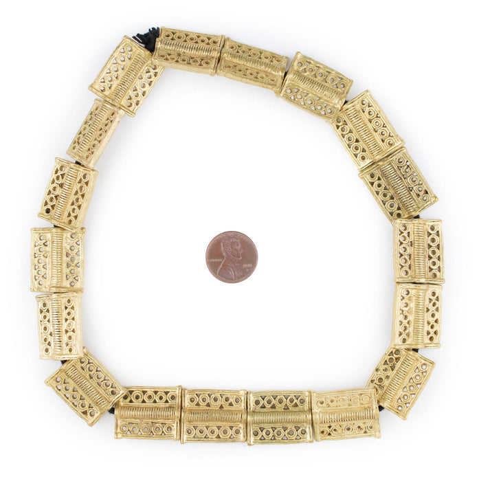 Circle-Pattern Rectangular Baule Brass Beads (24x20mm) - The Bead Chest