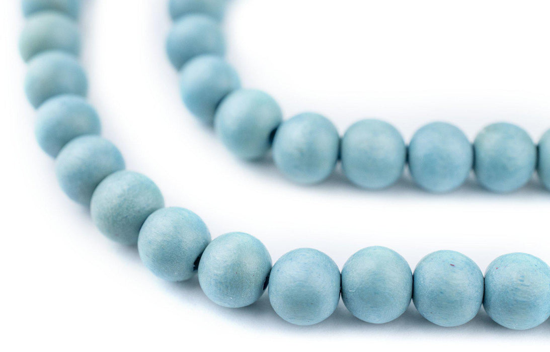 Light Blue Round Natural Wood Beads (8mm) - The Bead Chest