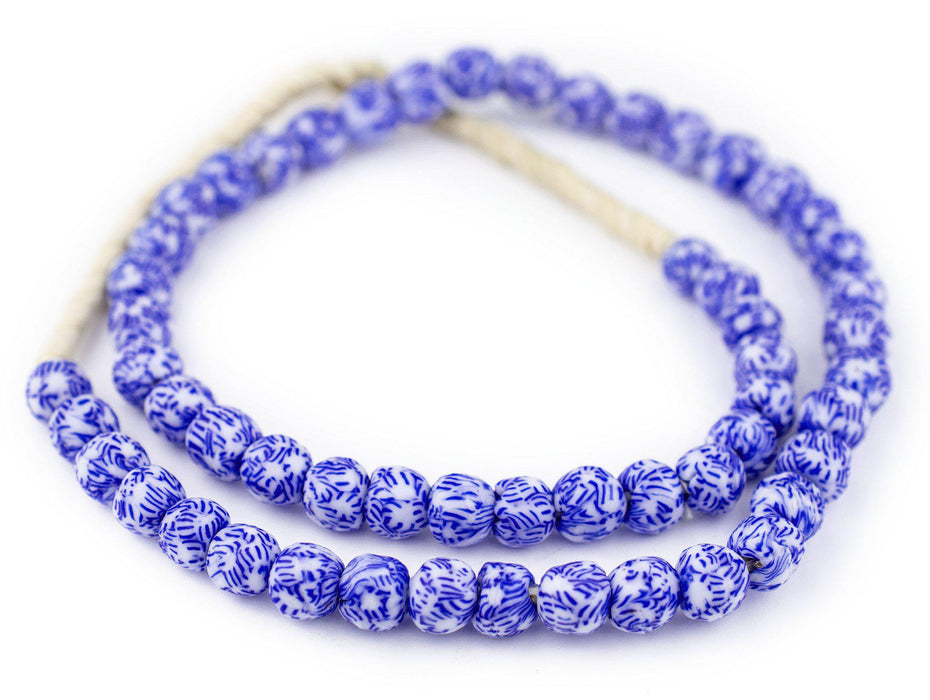 Blue & White Fused Recycled Glass Beads (9mm) — The Bead Chest