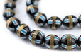 Blue French Cross Round Brass-Inlaid Arabian Prayer Beads - The Bead Chest