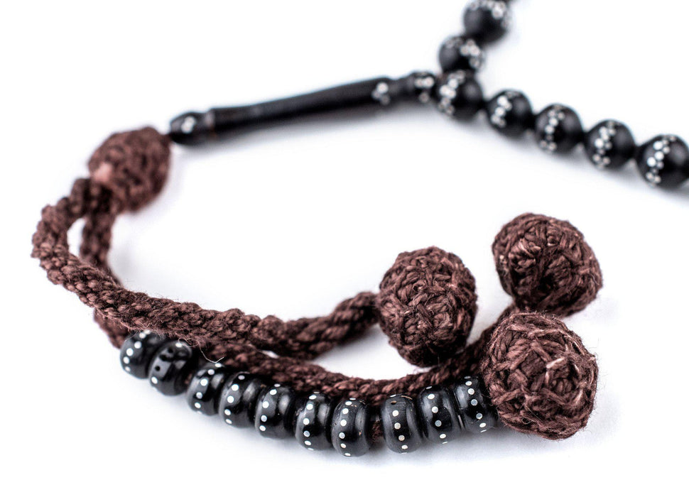 Black Silver-Inlaid "Stripe Design" Arabian Prayer Beads (6mm) - The Bead Chest