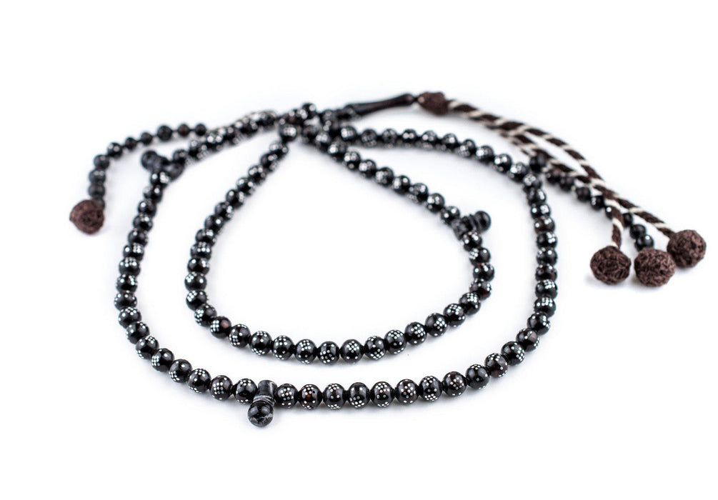 Black Silver-Inlaid "Diamond Design" Arabian Prayer Beads (6mm) - The Bead Chest