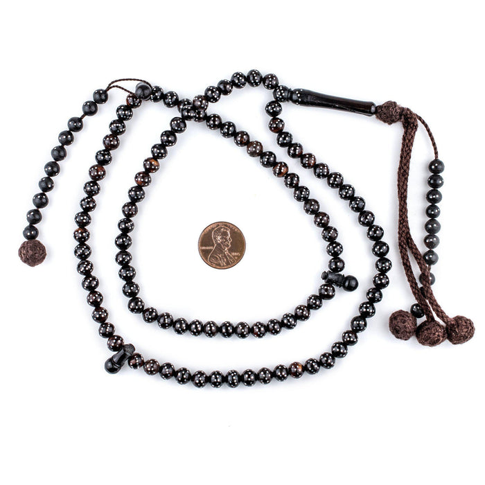 Black Silver-Inlaid "Diagonal Design" Arabian Prayer Beads (6mm) - The Bead Chest