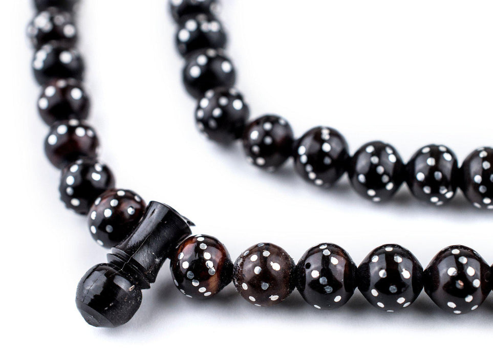 Black Silver-Inlaid "Diagonal Design" Arabian Prayer Beads (6mm) - The Bead Chest