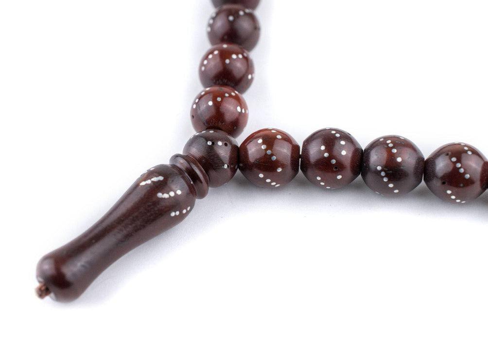 Cherry Red Silver-Inlaid Round Arabian Prayer Beads (9mm) - The Bead Chest