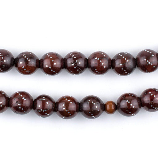 Cherry Red Silver-Inlaid Round Arabian Prayer Beads (9mm) - The Bead Chest