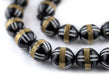 Black French Cross Round Brass-Inlaid Arabian Prayer Beads - The Bead Chest