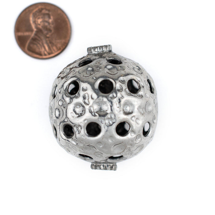 Jumbo Hollow Hammered Silver Bead (34mm) - The Bead Chest