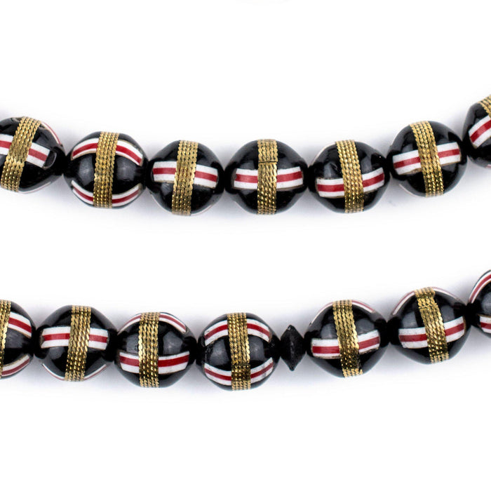 Red French Cross Round Brass-Inlaid Arabian Prayer Beads - The Bead Chest