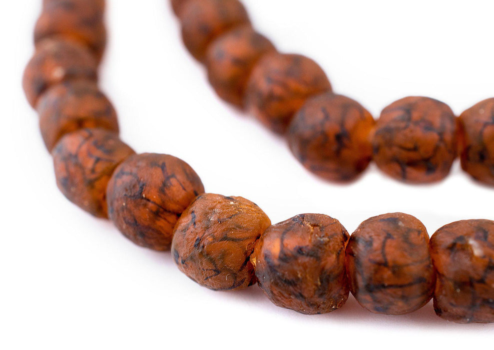 Amber Black Swirl Recycled Glass Beads (9mm) - The Bead Chest