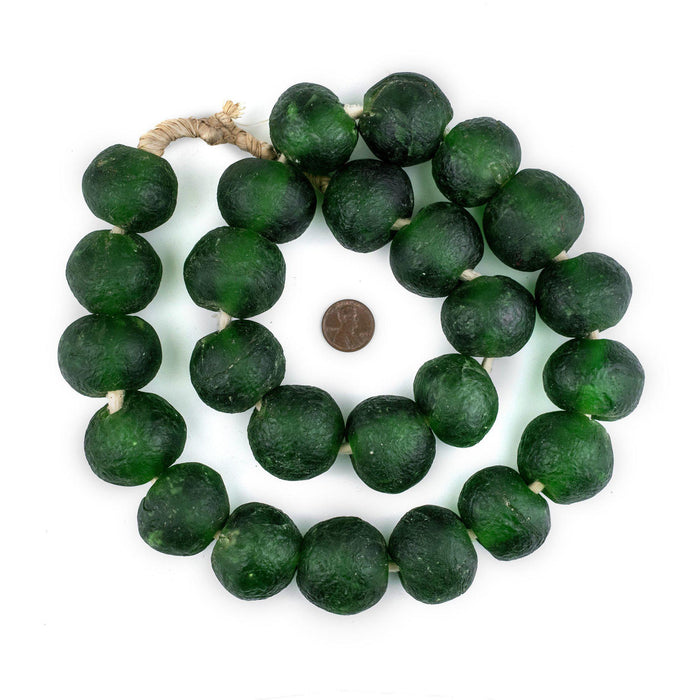 Super Jumbo Green Recycled Glass Beads (35mm) - The Bead Chest
