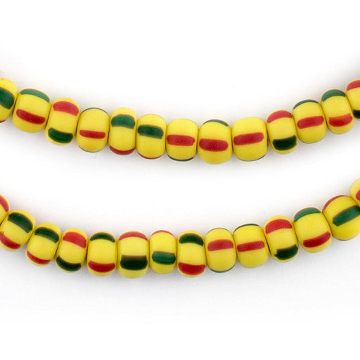 Matte Yellow Green & Red Ghana Chevron Beads (7mm) - The Bead Chest