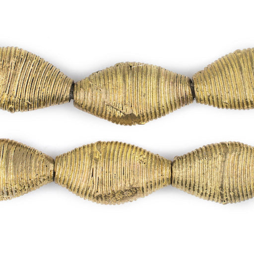 Wound Flattened Bicone Ghana Brass Beads (31x17mm) - The Bead Chest