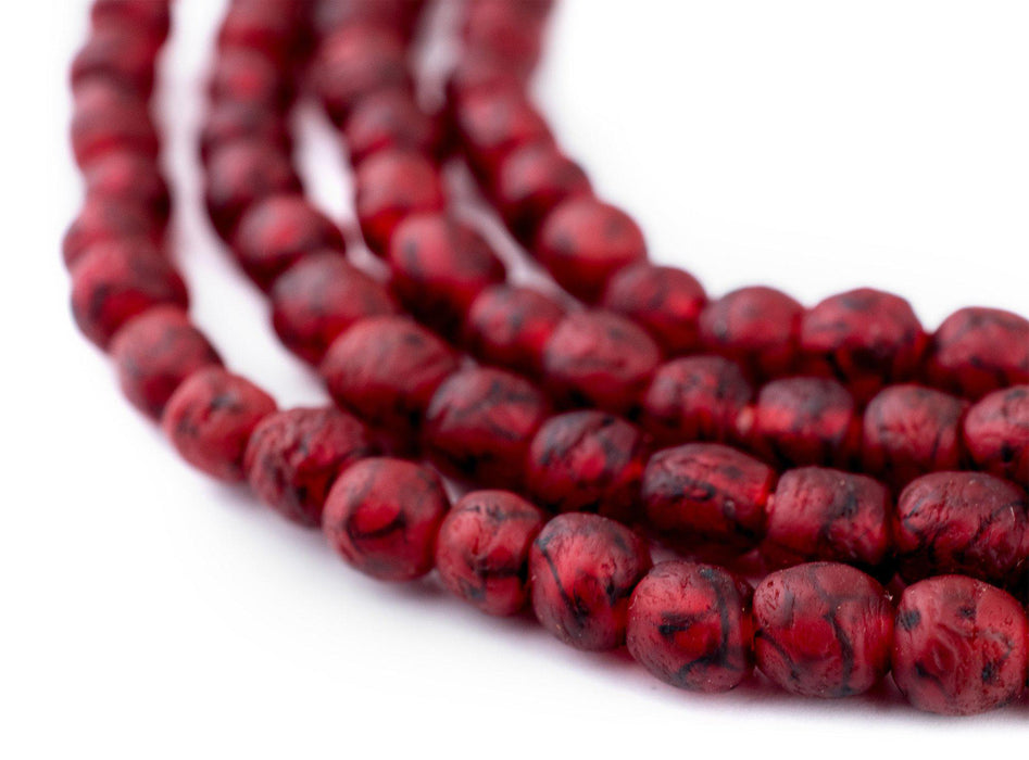 Red Black Swirl Recycled Glass Beads (7mm) - The Bead Chest