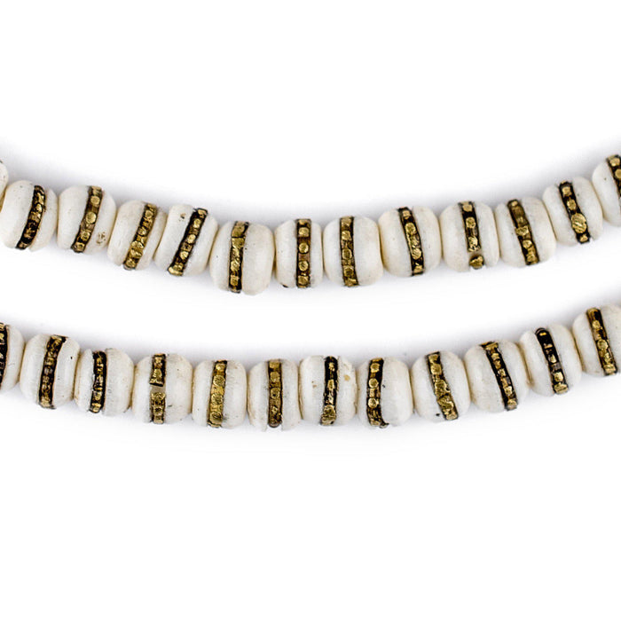 Brass-Inlaid White Bone Mala Beads (6mm) - The Bead Chest
