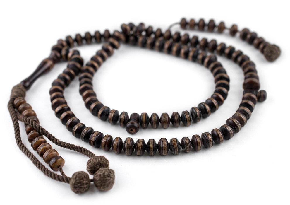 Copper-Inlaid Brown Saucer Arabian Prayer Beads (8mm) - The Bead Chest