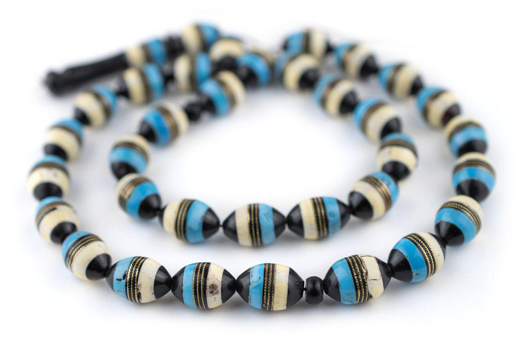 Turquoise & White Color Inlaid Oval Arabian Prayer Beads (14x9mm) - The Bead Chest