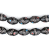 Oval Antique Silver Inlaid Black Coral Beads from Yemen (14x9mm)