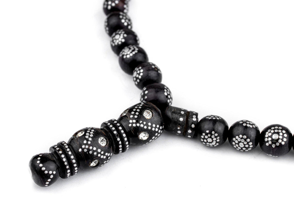 Round Antique Inlaid Yemenite Black Coral Beads - The Bead Chest