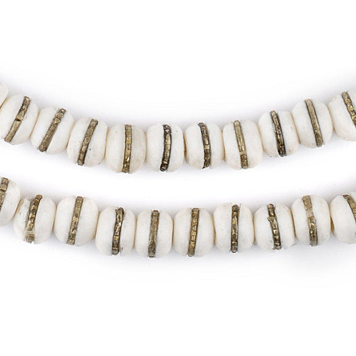 Brass-Inlaid White Bone Mala Beads (8mm) - The Bead Chest