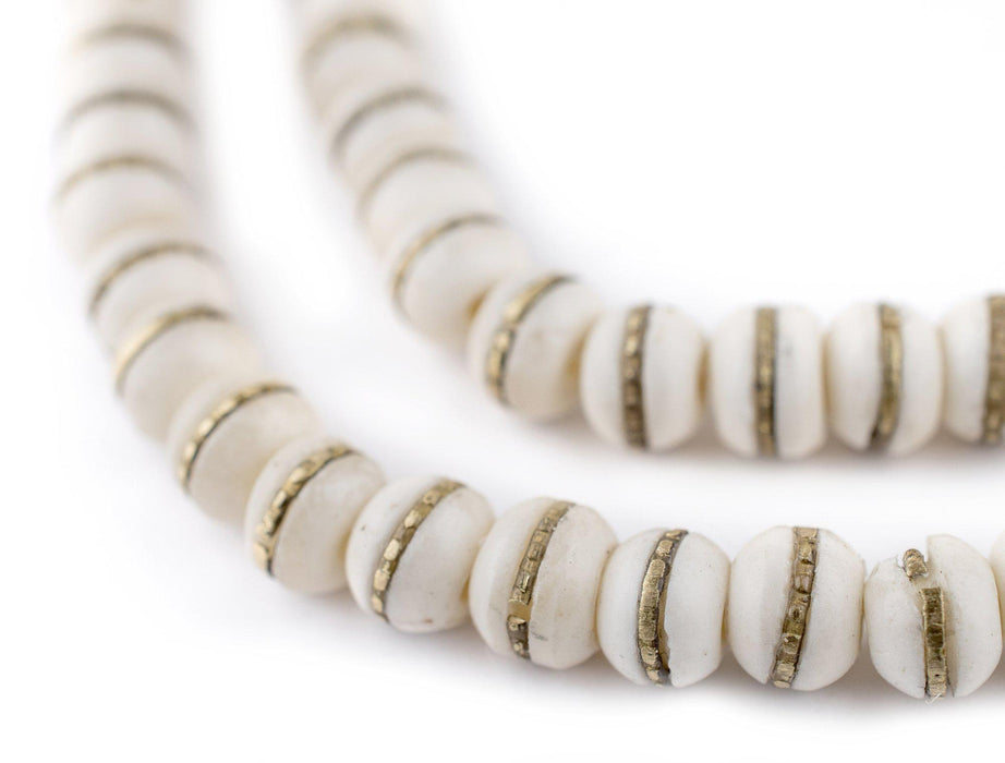 Brass-Inlaid White Bone Mala Beads (8mm) - The Bead Chest
