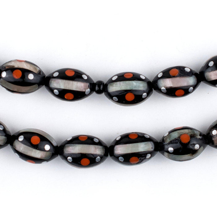Red Dotted Inlaid Oval Arabian Prayer Beads (14x9mm) - The Bead Chest