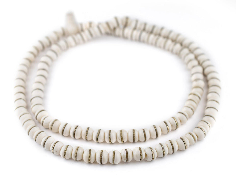 Brass-Inlaid White Bone Mala Beads (10mm) - The Bead Chest