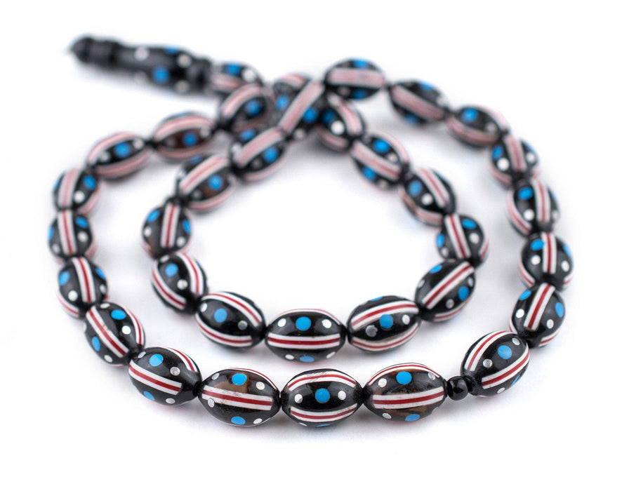 Red, White & Blue Inlaid Arabian Prayer Beads (14x9mm) - The Bead Chest