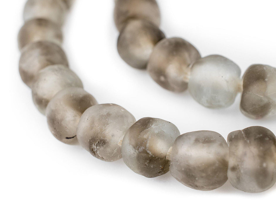 Groundhog Grey Swirl Recycled Glass Beads (14mm) - The Bead Chest