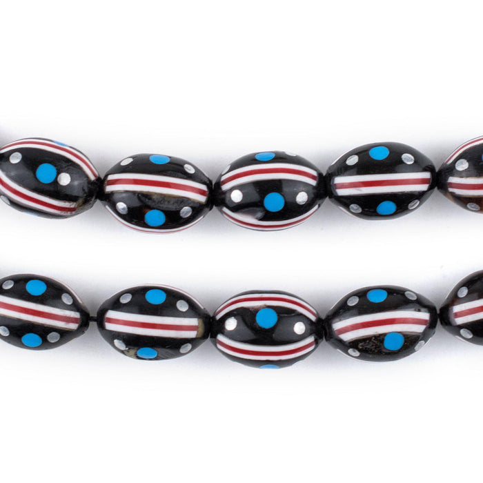 Red, White & Blue Inlaid Arabian Prayer Beads (14x9mm) - The Bead Chest