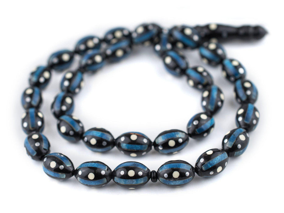 Blue & White Inlaid Oval Arabian Prayer Beads (14x9mm) - The Bead Chest
