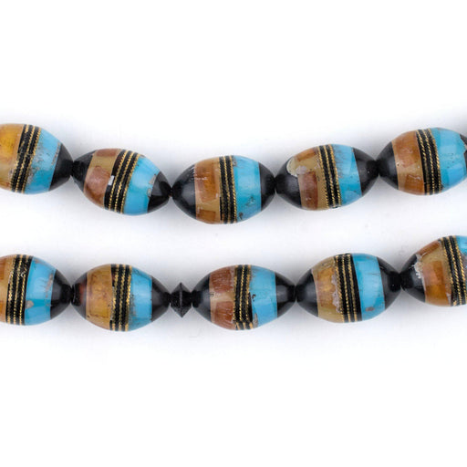Turquoise & Amber Color Inlaid Arabian Prayer Beads (14x9mm) - The Bead Chest