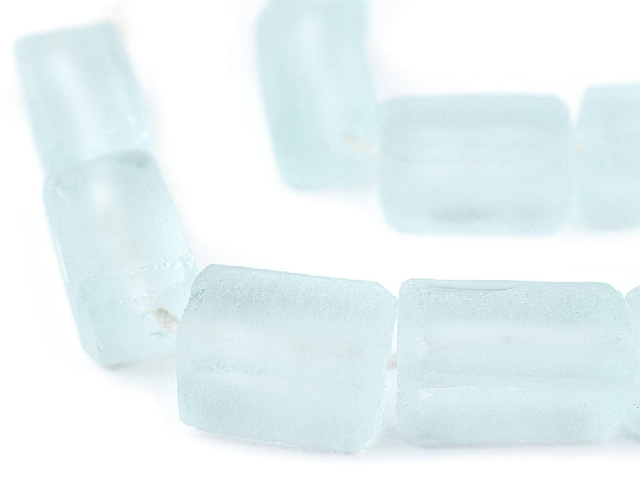 Clear Aqua Rectangular Java Recycled Glass Beads (20x12mm) - The Bead Chest