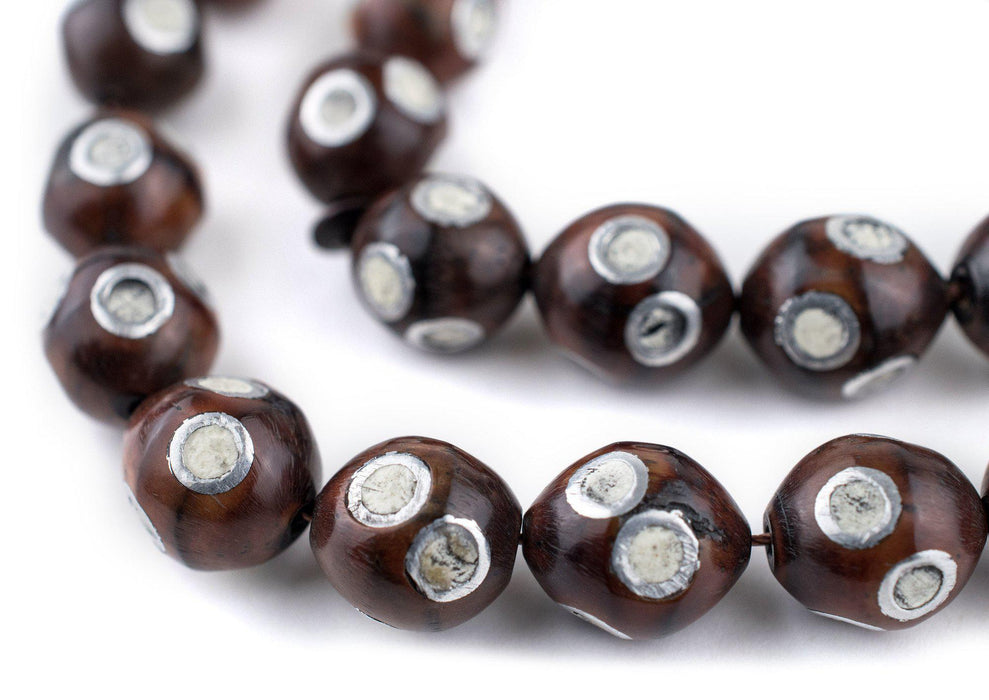 White Eye Inlaid Oval Arabian Prayer Beads (13x11mm) - The Bead Chest
