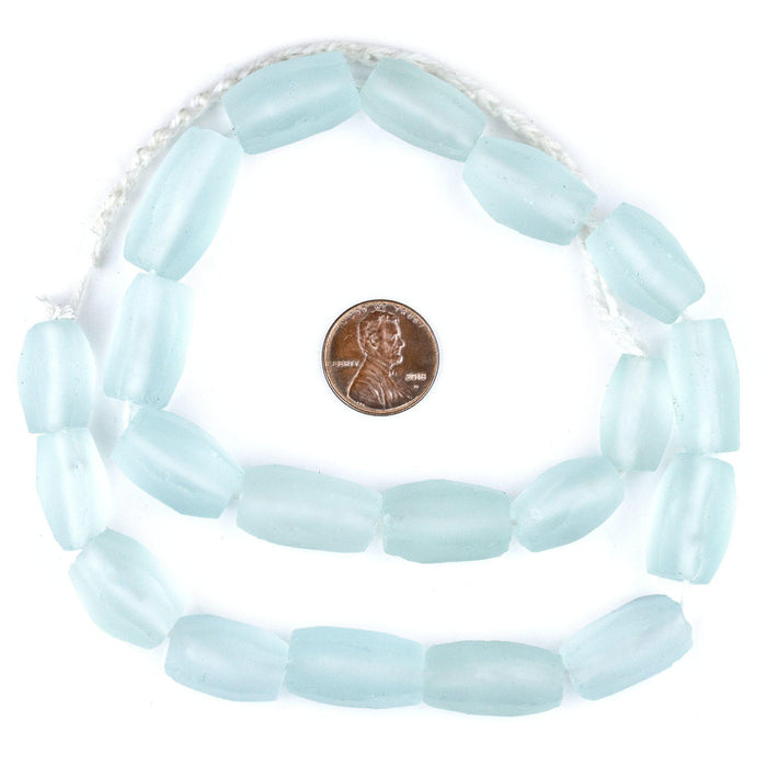 Clear Aqua Faceted Cylinder Java Recycled Glass Beads (20x12mm) - The Bead Chest